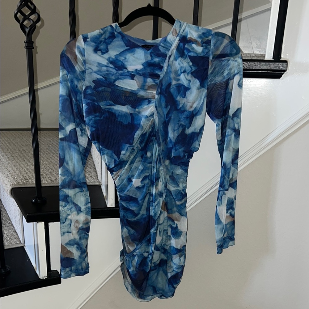 Bardot Blue Floral Long Sleeve Dress
